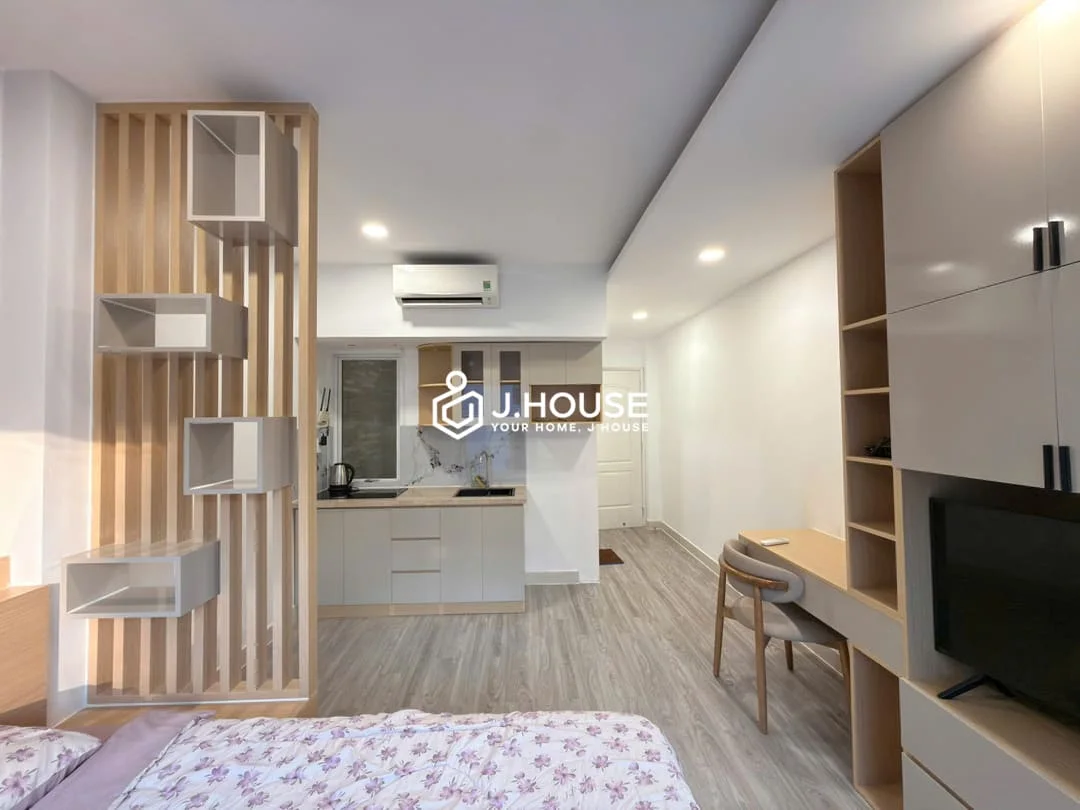 Bright Studio Apartment For Rent In HCMC, balcony, fully furnished